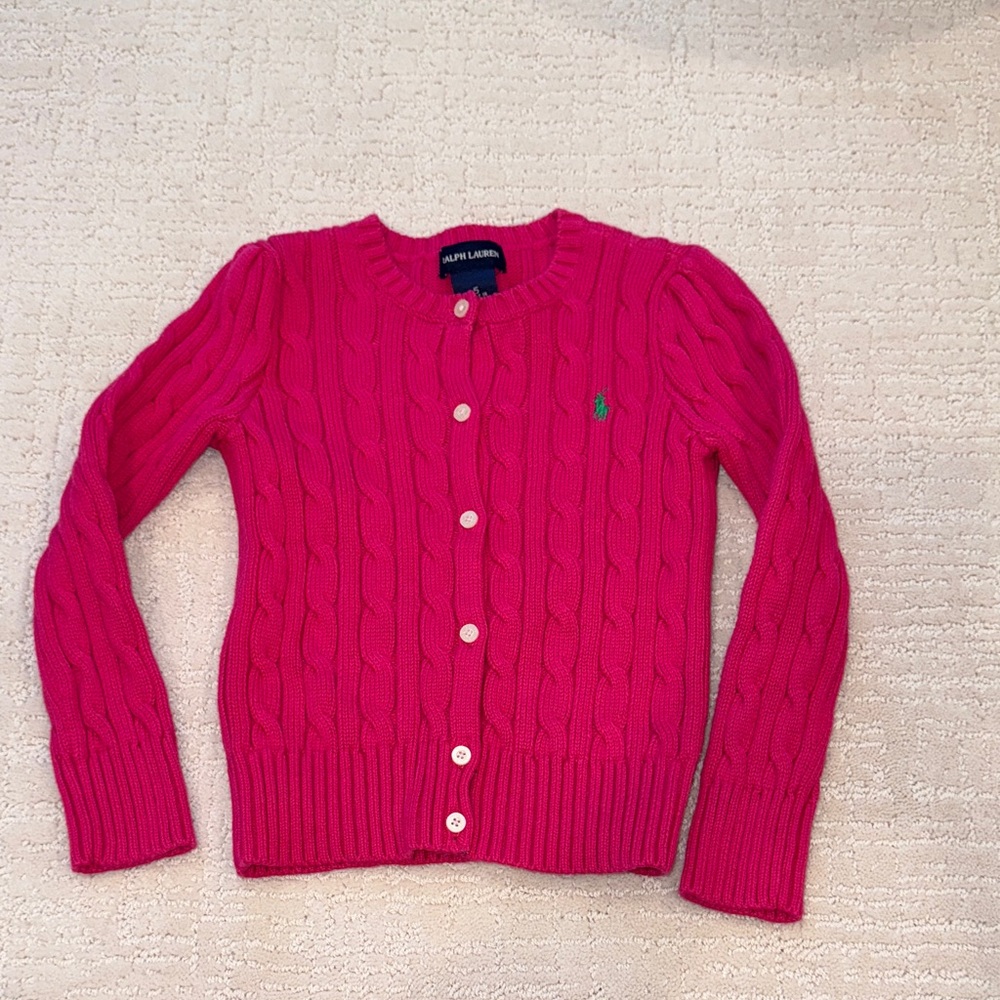 Ralph Lauren Fuchsia Cotton Cable Knit Cardigan Like New!